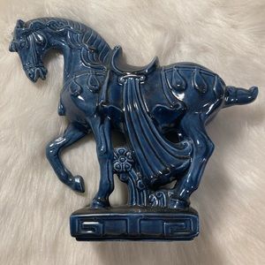 Lane & Co: Van Nuys California: blue and gold ceramic horse